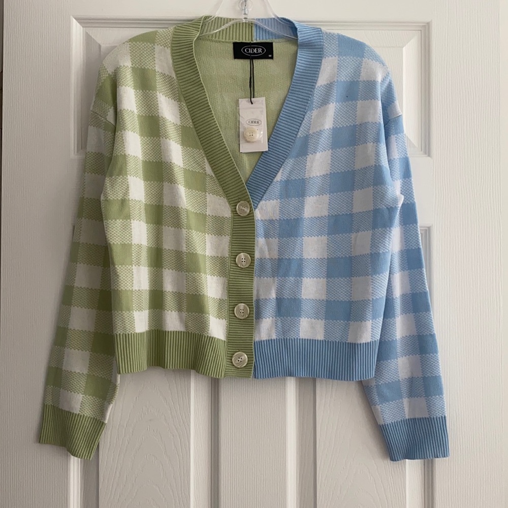 NWT Cider Two Tone Check Pattern Cardigan - Picture 3 of 6